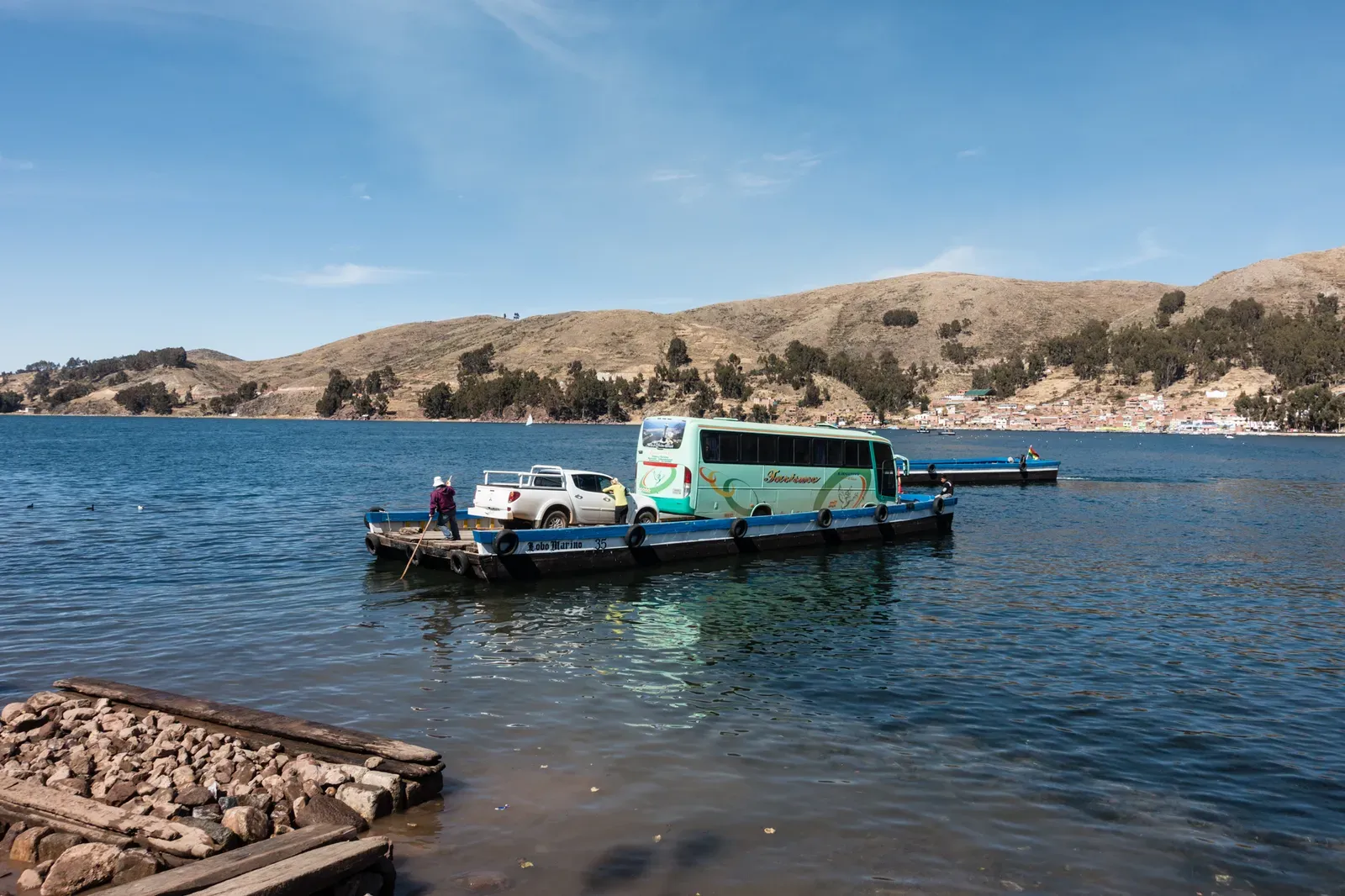 On the way to Copacabana, our bus had to take the boat as well...