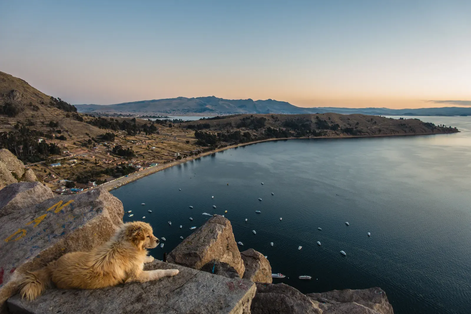 Lake Titicaca at sunset, from Cerro Calvario